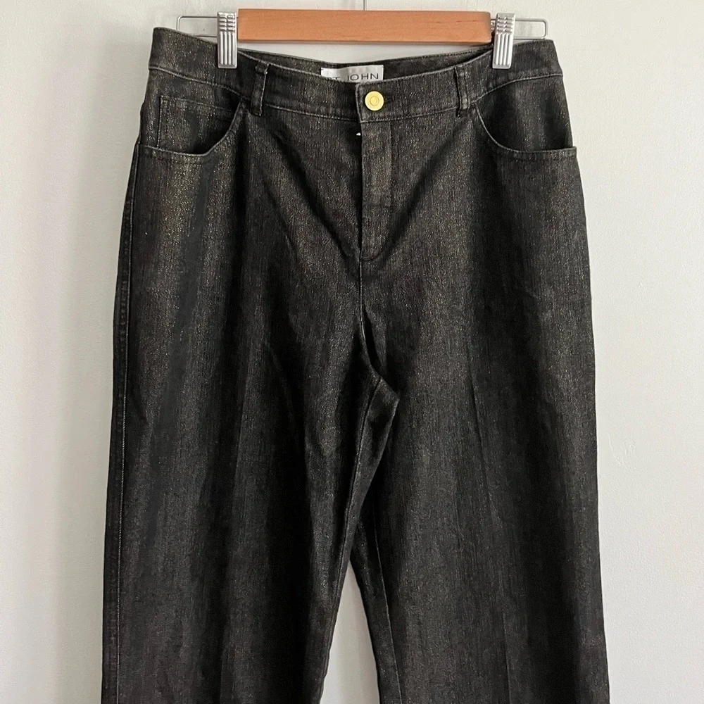 St. John Gold Black Flare High Waist Jeans